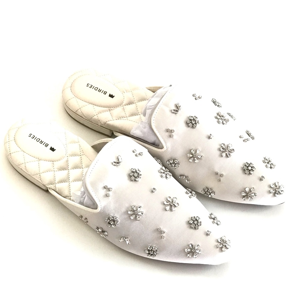 BIRDIES The Dove Crystal Satin Mule Lily White Women’s Size 8.5 NWT